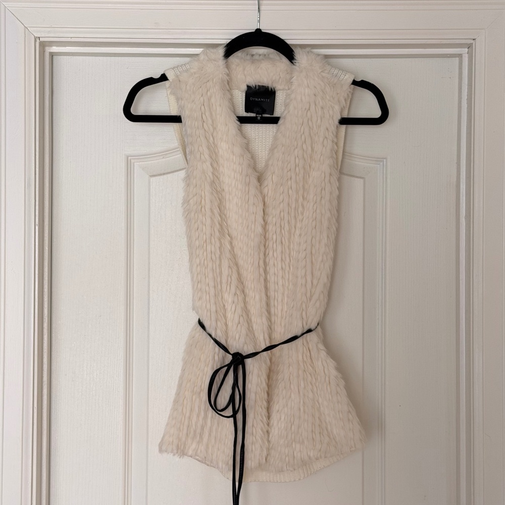 DYNAMITE Cream Vest with Vegan Leather Tie - XS